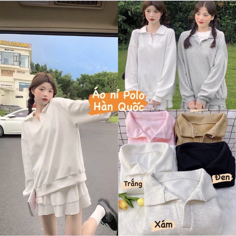 [Ảnh thật/Video] Áo Hoodie trơn tay bồng, Áo Hoodie cổ Polo dài tay phong cách Hàn Quốc - Dorita Boutique | WebRaoVat - webraovat.net.vn