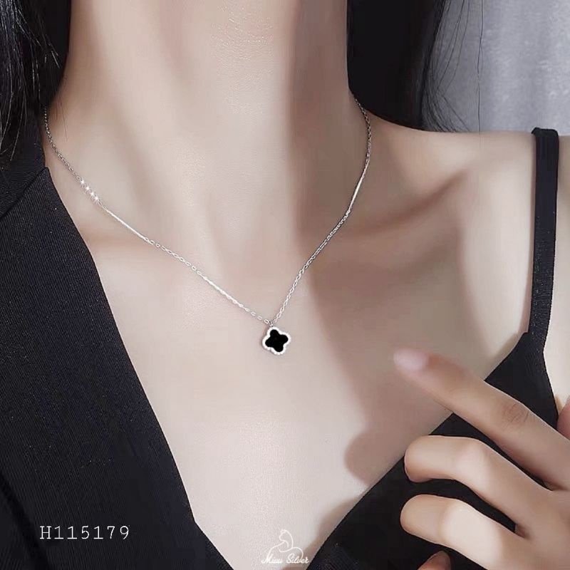 Dây chuyền bạc cỏ 4 lá sơn đen