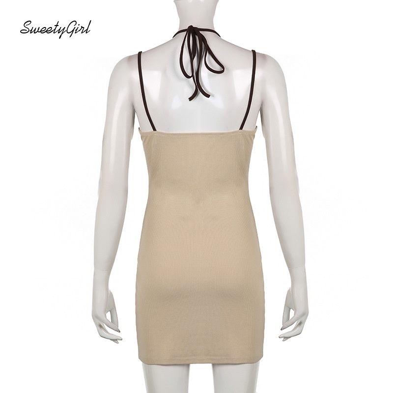 Đầm Mini Không Tay Hở Vai In Chữ Màu Sắc Tương Phản 2022 Cho Nữ