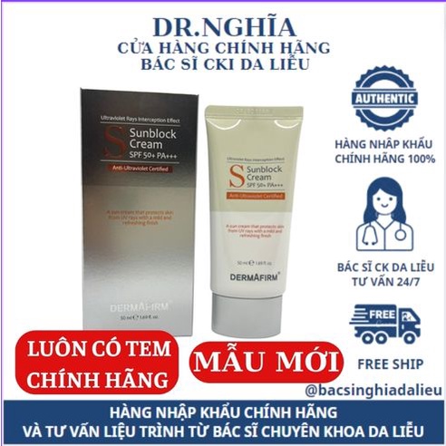 KEM CHỐNG NẮNG DERMAFIRM SUNBLOCK CREAM SPF 50+ PA+++ cho da khô, dầu, mụn nhạy cảm 50ML BÁC SĨ NGHĨA