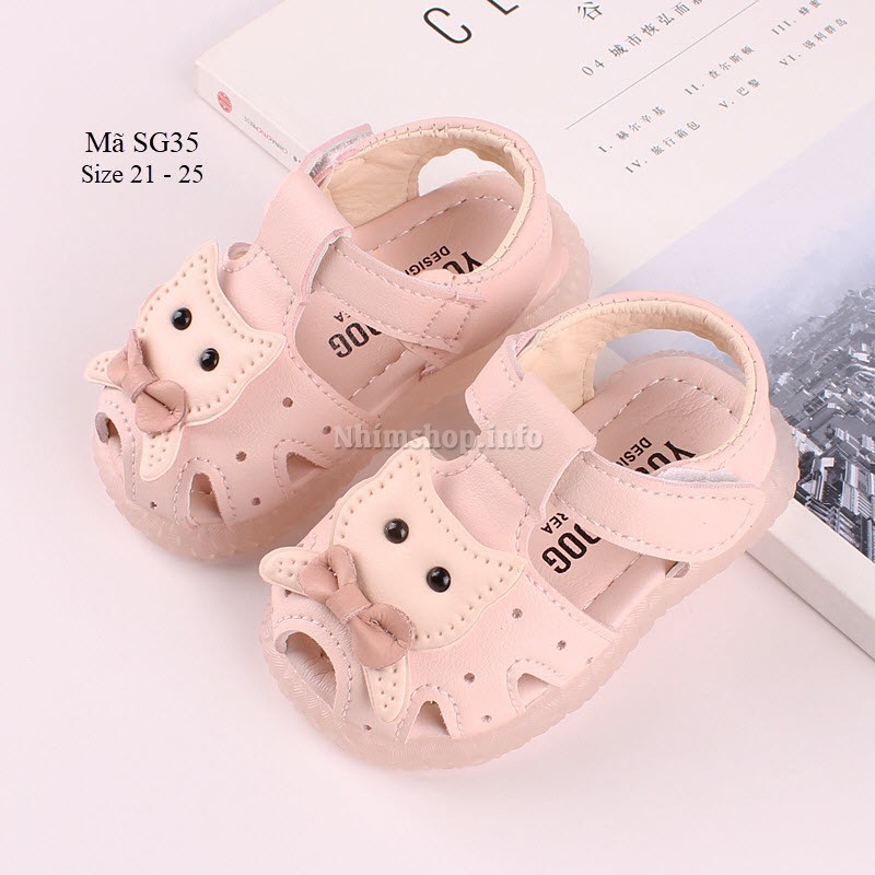 Sandal bé gái 1 - 3 tuổi SG35 da mềm đế ma sát tốt họa tiết mèo dễ thương