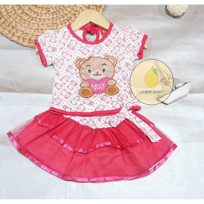 Bộ áo thun + chân váy họa tiết trái chanh cho bé gái 0-10 tháng tuổi