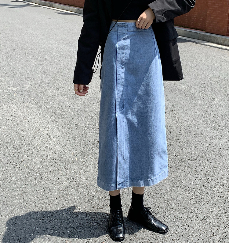 Chân váy jean dài cạp cao xẻ tà thời trang 36975