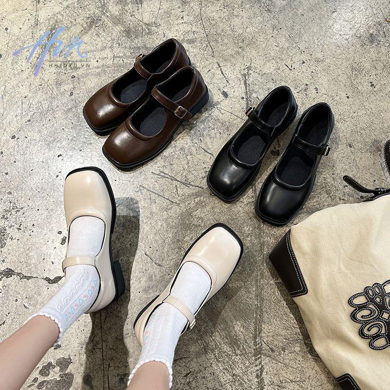 Giày Mary Jane Gót Dày Một Hàng Nút Phong Cách Thời Trang Mới Năm 2021