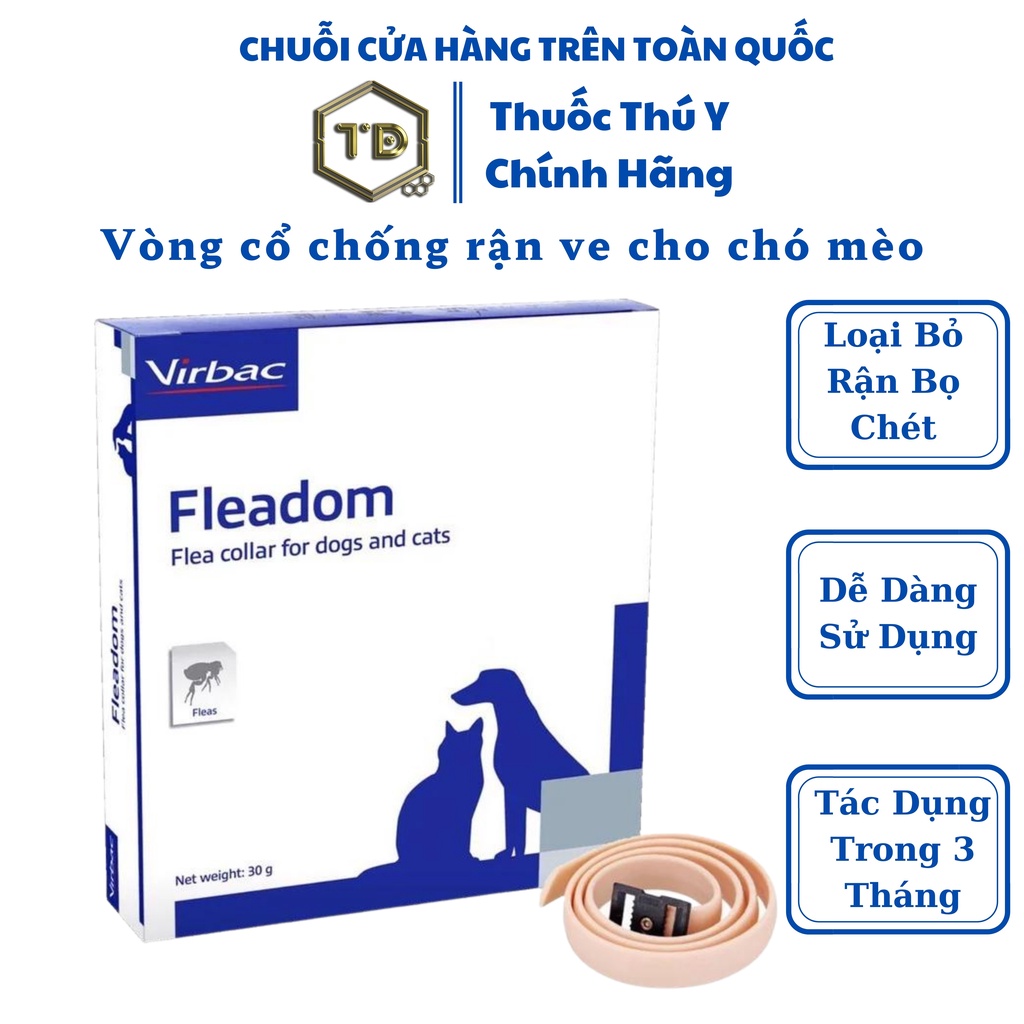 Vòng Cổ Chống Rận Ngăn Ngừa Và Diệt Ve Rận Bọ Chét Cho Chó Mèo Fleadom Virbac - Vòng Loại Bỏ Giận Gây Bệnh Thú Cưng