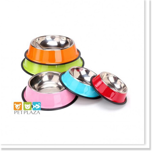 Hanpet.GV- Bát / chén ăn inox chống lật dành cho chó mèo gồm 2 loại bát inox chó sơn màu và bát inox mèo không màu