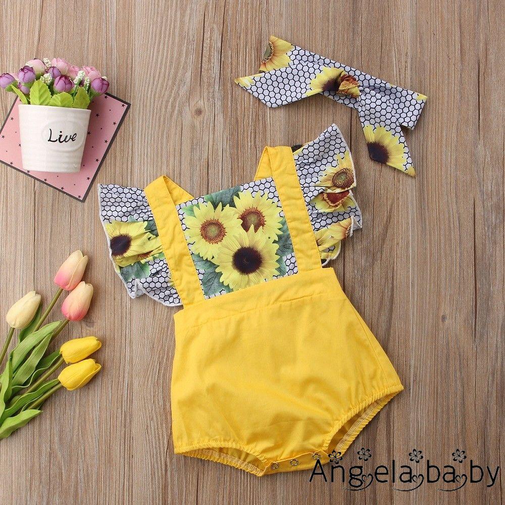 Áo liền quần ngắn họa tiết hoa hướng dương đáng yêu cho bé