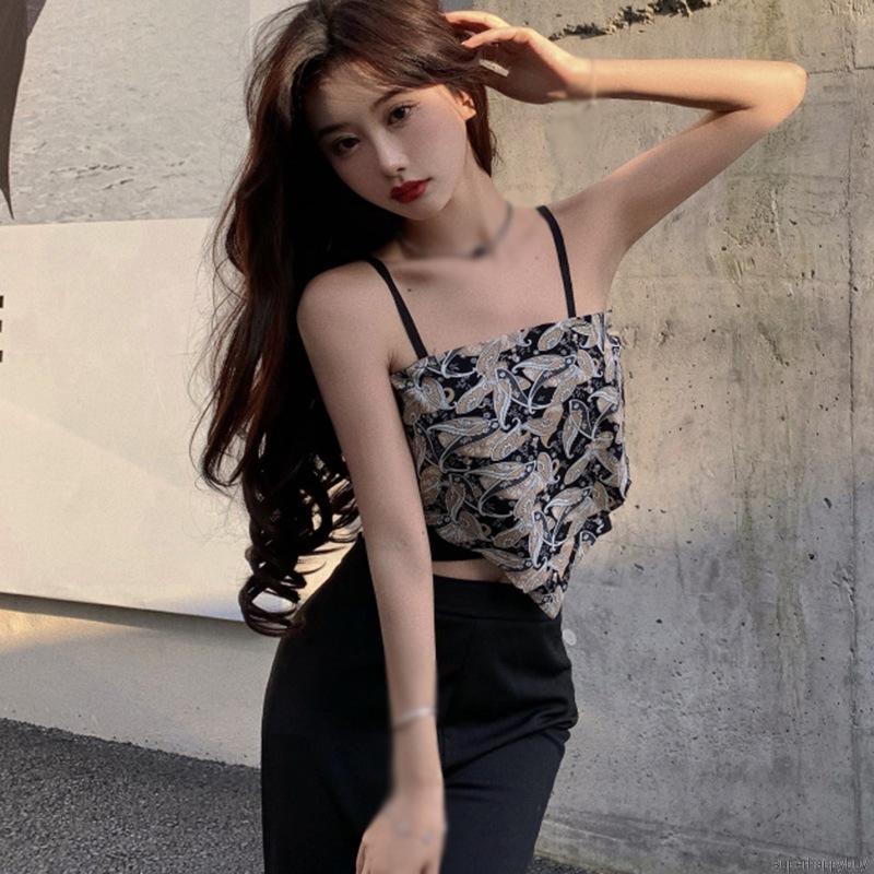 Áo Croptop Hai Dây Không Đối Xứng In Hoạ Tiết Hoa Hở Lưng Gợi Cảm Cho Nữ | BigBuy360 - bigbuy360.vn