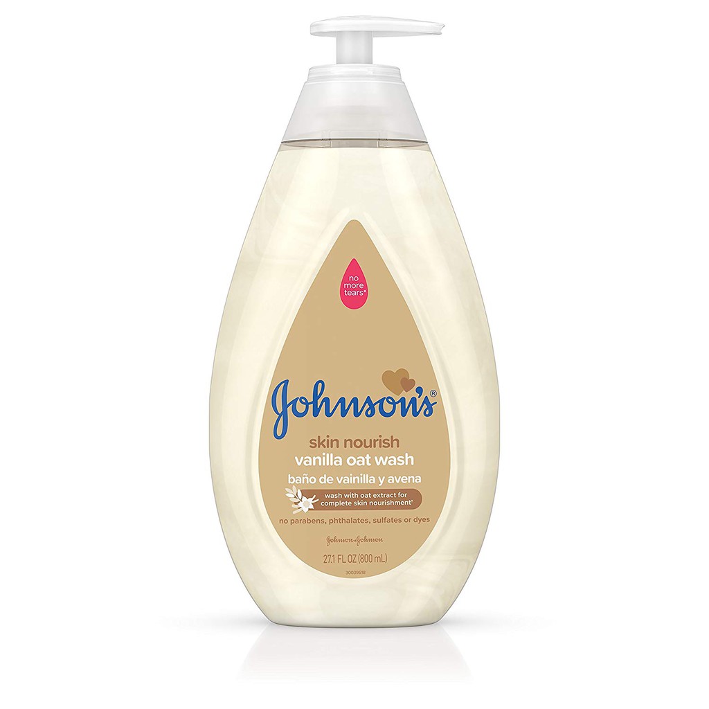 Sữa Tắm &amp; Gội cho trẻ em Johnson’s Tear Free Skin Nourish Vanilla Oat Wash 800ml (Mỹ)