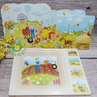 [ảnh thật]Bộ tranh ghép xếp hình nông trại 4 in 1