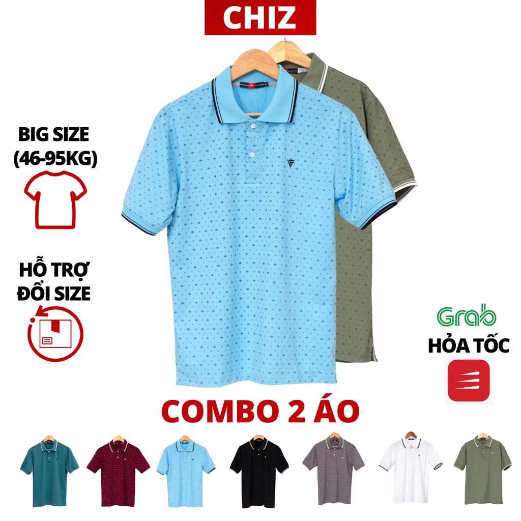 Áo thun polo nam trung niên big size đại cho bố CHIZ vải cotton cao cấp co giãn|COMBO 2 ÁO