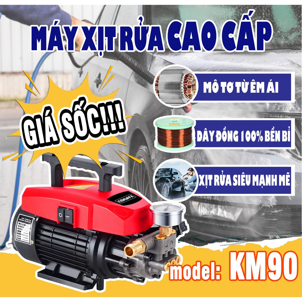 Máy rửa xe Gia đình áp lực cao KENMAX KM90 - Máy rửa xe gia đình thuận tiện động cơ từ , dây dài 8m thuận tiện