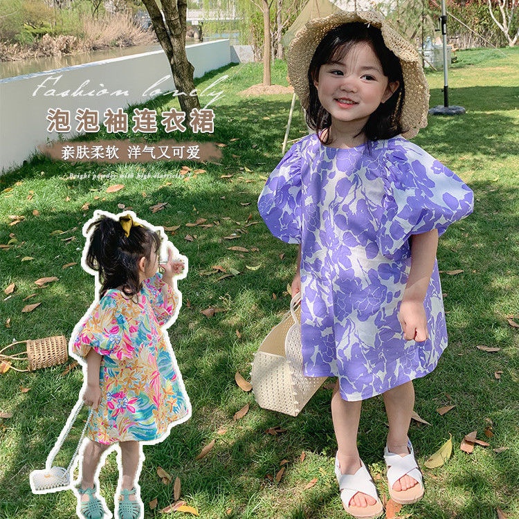 Đầm Công Chúa Mùa Hè Tay Phồng Bằng Cotton Phong Cách Phương Tây Thời Trang Mới Cho Bé Gái