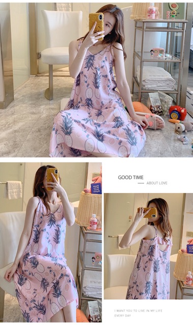 [Sẵn]Váy 2 Dây Chất Liệu Vải Lanh Hoạ Tiết Dáng Suông Dài Siêu Mát Freesize 45-67kg | BigBuy360 - bigbuy360.vn