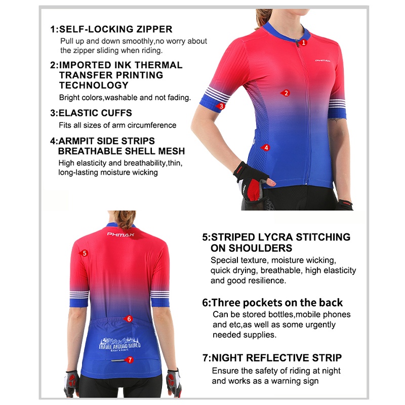 Áo/bộ quần áo chạy xe đạp PHMAX phản quang chất cotton 100% khô nhanh thoáng khí cho nữ