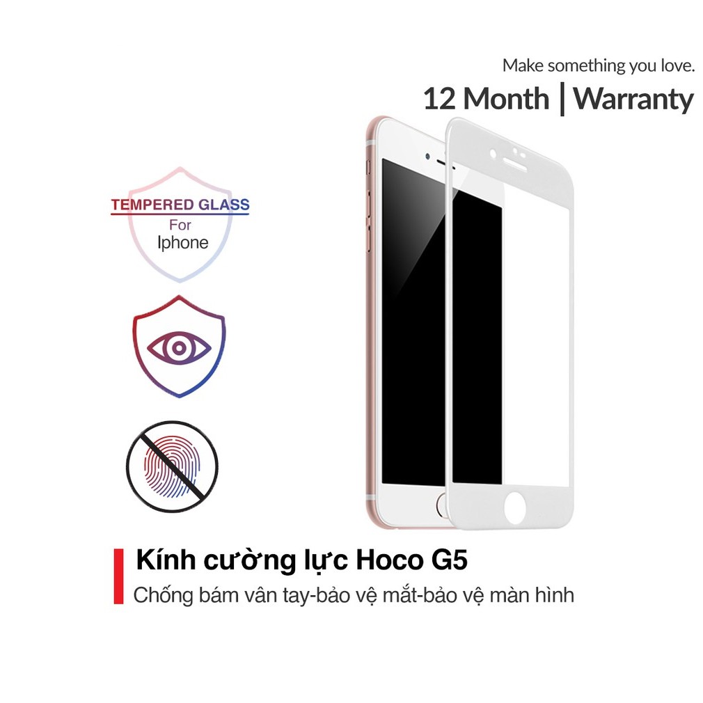 💎Loại Xịn💎Kính Cường Lực Full Chống Bám Vân Tay Hoco G5 Cho IPhone Chính Hãng 6 6s 7 8 Plus X Xr Xs 11 12 Mini 13 ProMax