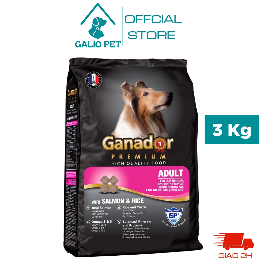 Thức ăn cho chó trưởng thành Ganador vị Cá Hồi và Gạo, túi 3kg