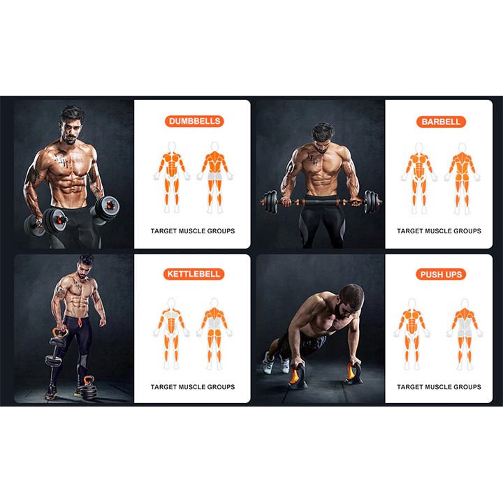 Bộ tạ tập tay 4in1 Cao cấp hỗ trợ tập GYM tại nhà 20kg