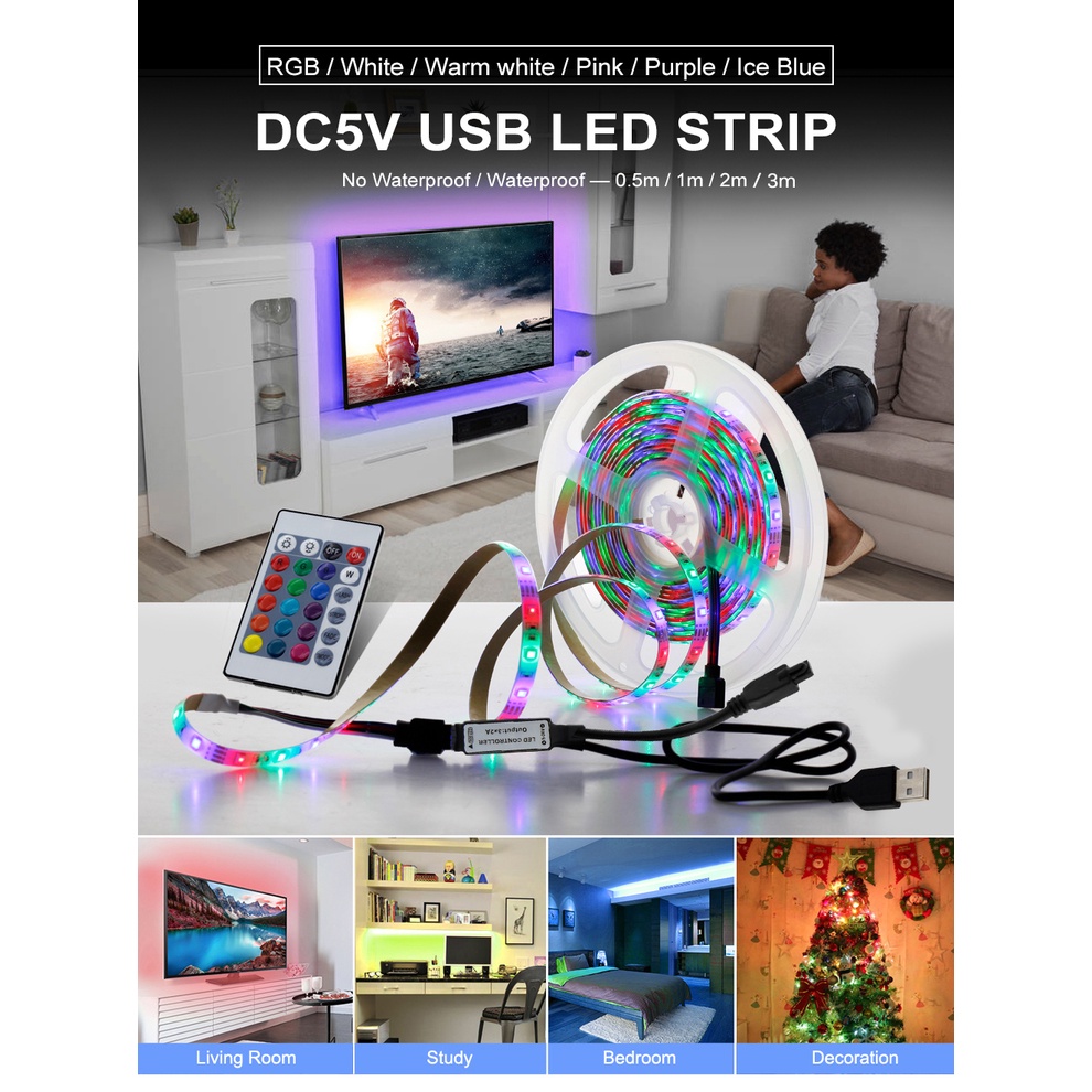 Dây đèn LED 2835 có cổng USB chiều dài 0.5m/1m/2m trang trí TV cho giáng sinh