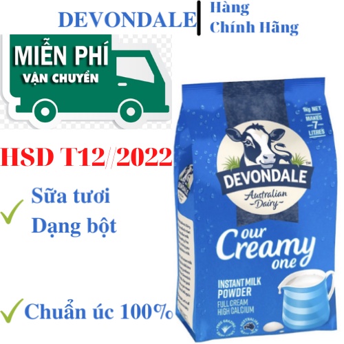 Sữa tươi dạng bột nguyên kem fullcream devondale 1Kg nhập khẩu úc