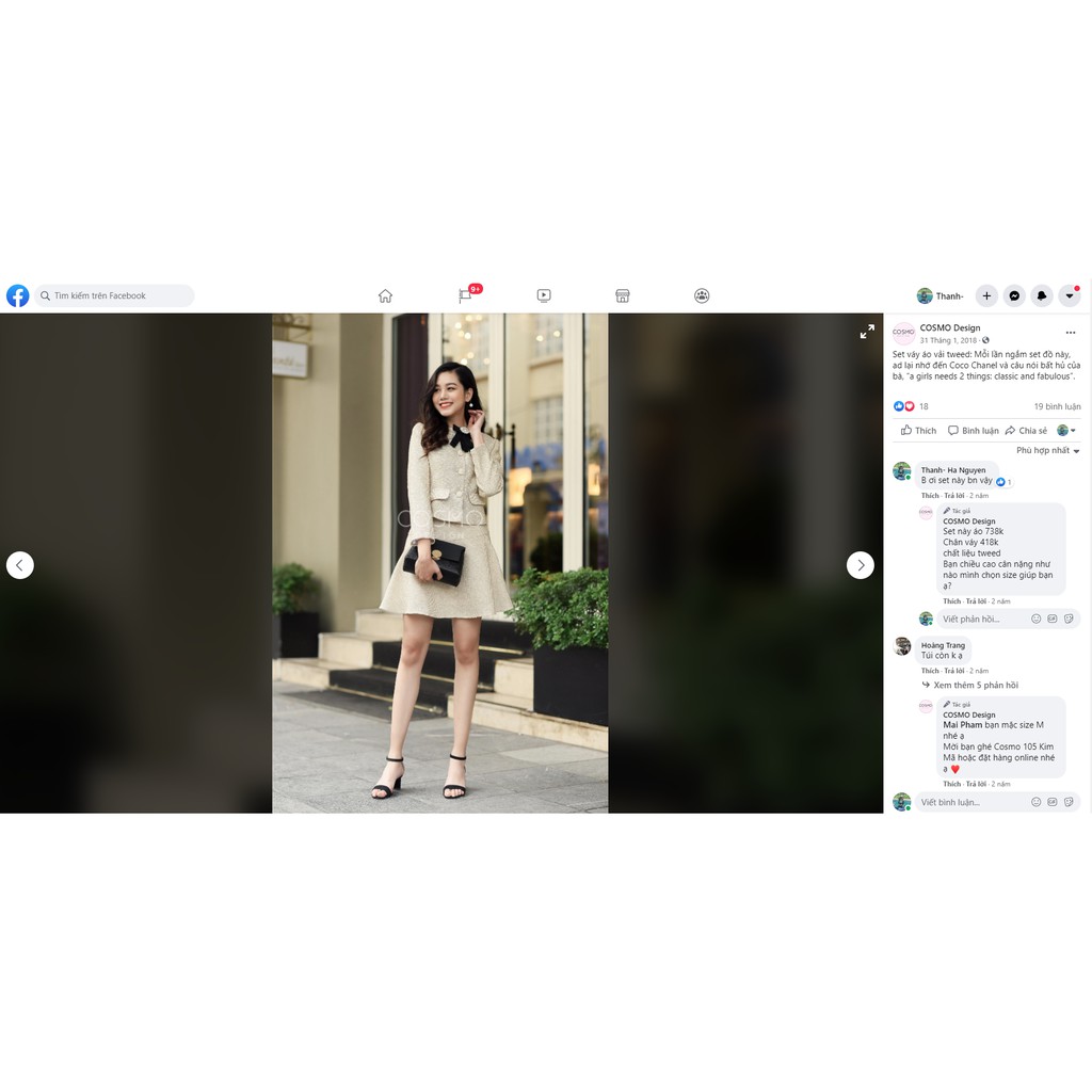 Set vest kèm chân váy dạ COSMO Design