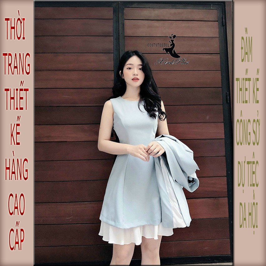Set Đầm chữ A cọc tay chân dập li kèm áo khoác vest dáng dài, đầm công sở , váy công sở | BigBuy360 - bigbuy360.vn