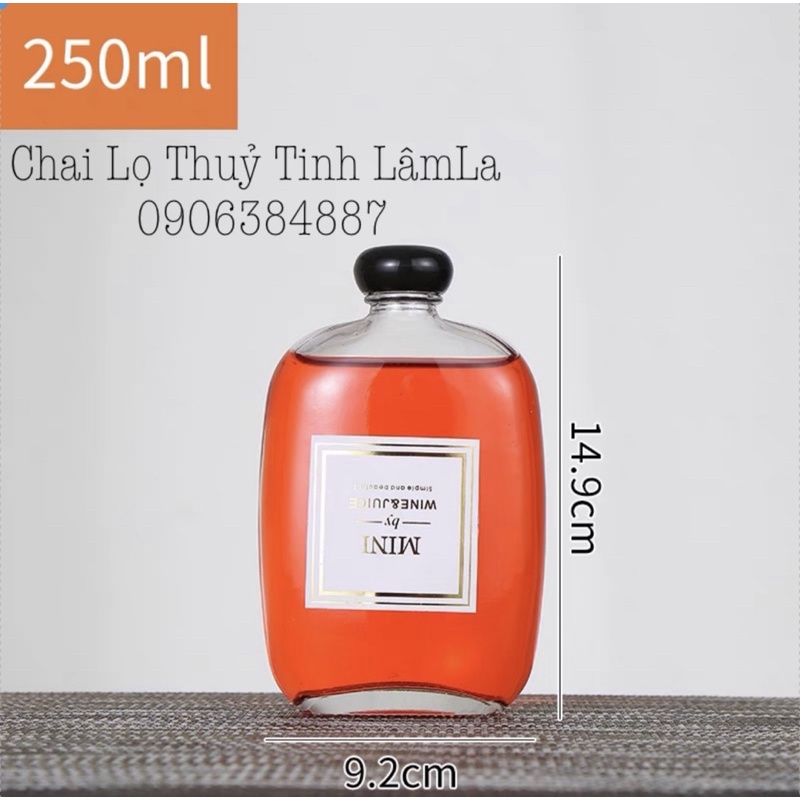 Chai Thuỷ Tinh Dẹp Bầu Nắp Nhựa Đen 100ml 250ml 350ml 500ml | Chai Trong Suốt - Chai Nhám Mờ