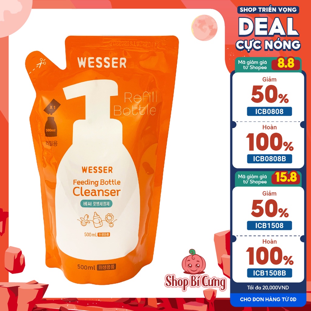 Nước rửa bình sữa Wesser 500ml dạng bịch