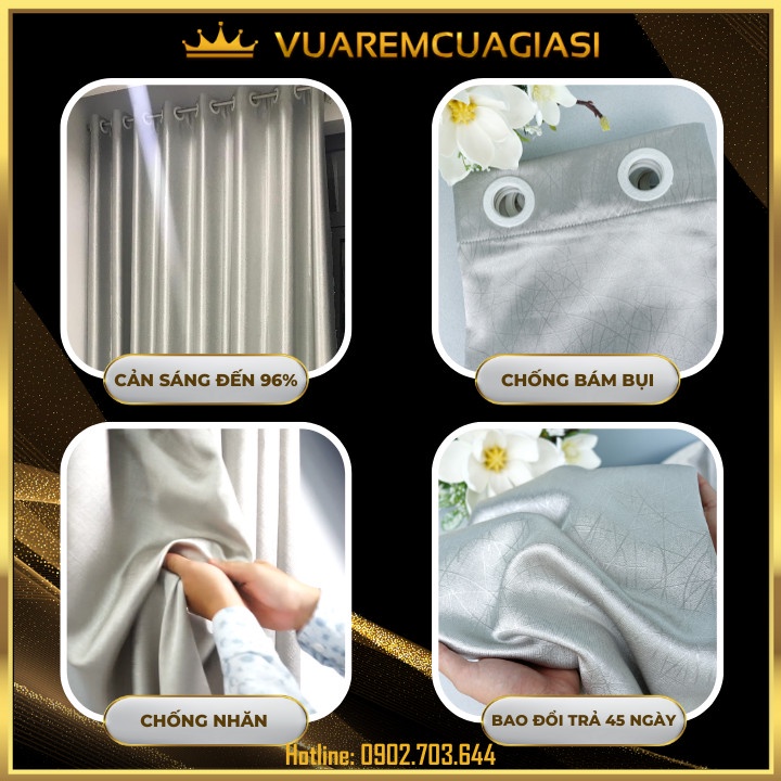 Rèm cửa, rèm cửa sổ màu xám trắng cao cấp chống nắng tốt, nhiều size phù hợp trang trí VIP09 Vuaremgiasi