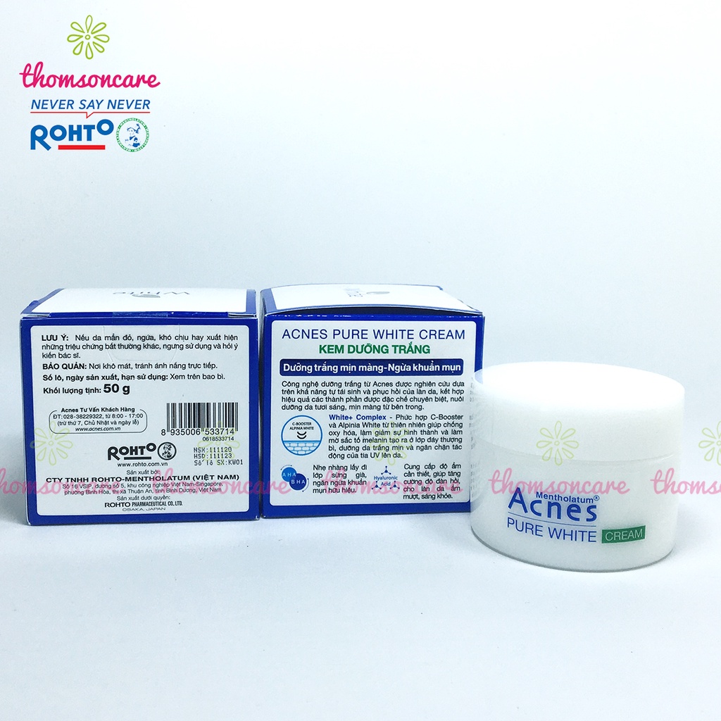 Kem dưỡng trắng da Acnes Pure White hũ 50g giảm thâm nám tàn nhang, giúp da tươi sáng