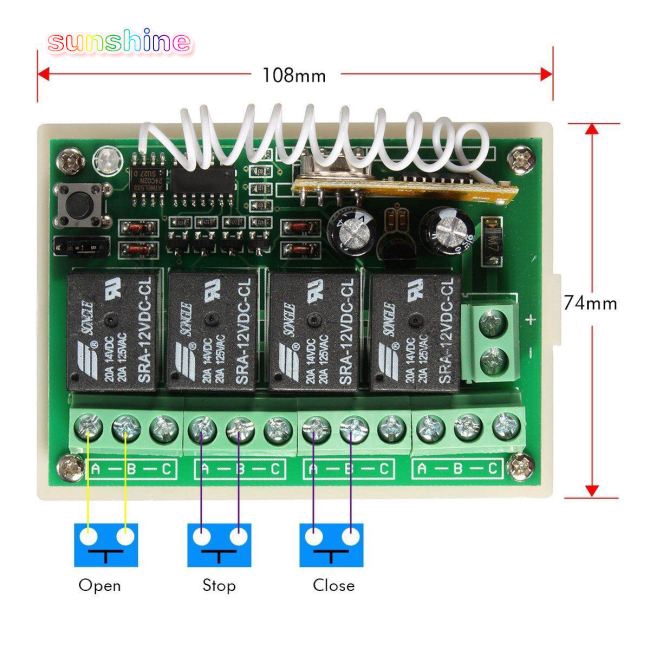 Mạch Điều Khiển Từ Xa Không Dây 12v 4 Kênh 433mhz Kèm 2 Bộ Phụ Kiện