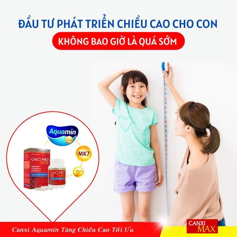 Calci MK7 Max Viên uống bổ sung canxi tảo đỏ tự nhiên, vitamin D3, MK7 hộp 60 viên