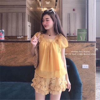 Set áo voan quần hoa