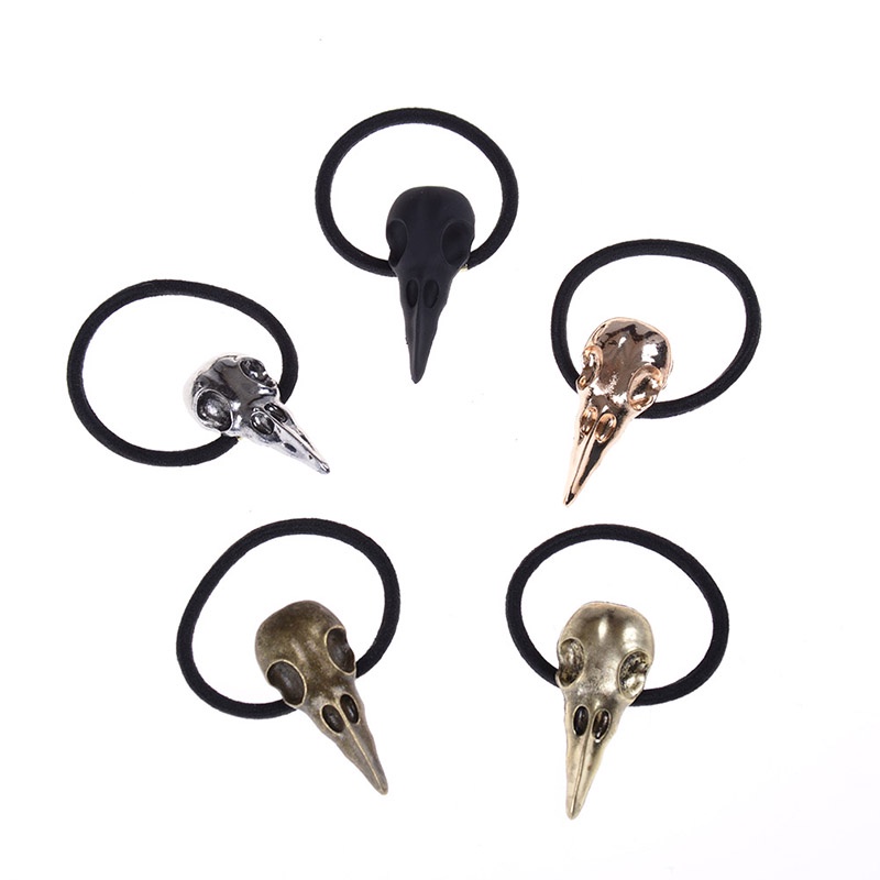 [finefinebubble 0609] Pop Halloween Silver Bird Skull Hair Tie Plague Doctor Crow Raven Cool Elastic Band