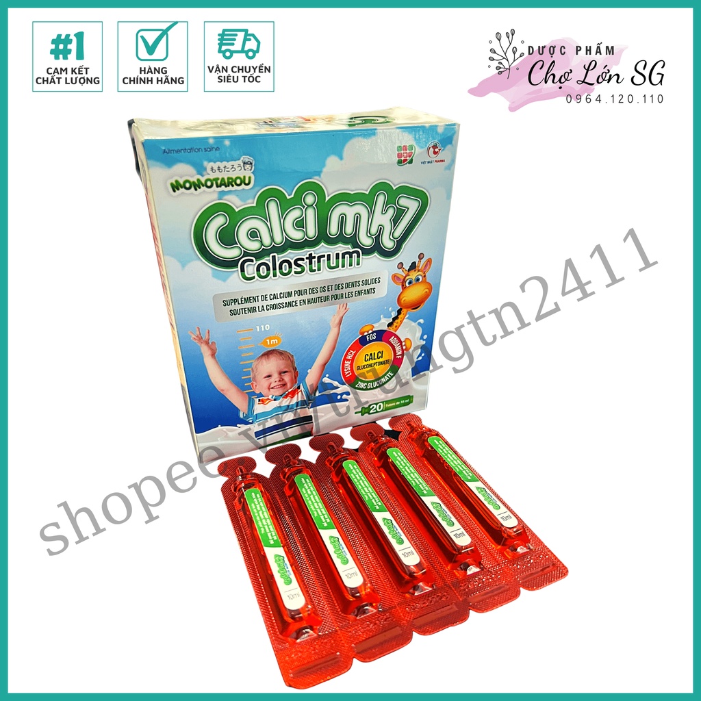Siro calci mk7 colostrum bổ sung canxi, giúp xương răng chắc khỏe, tăng chiều cao - Hộp 20 ống