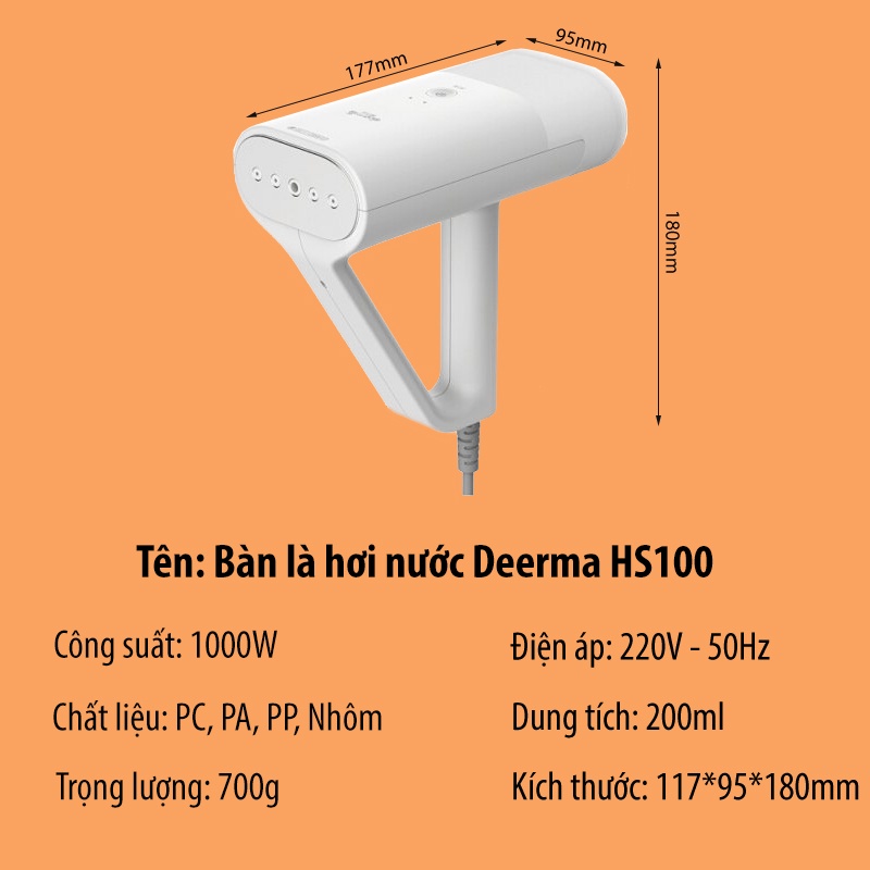 Bàn là hơi nước cầm tay Derma HS100 công suất 1000W dung tích 200ml Bàn ủi hơi nước cầm tay mini VT124