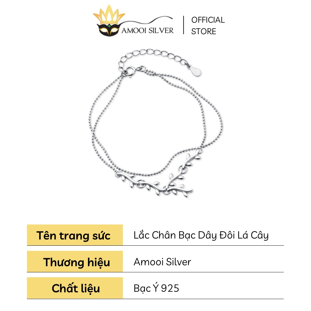 Lắc Chân Bạc S925 Dây Đôi Mẫu Hoa Văn Lá Cây Tinh Tế - Amooi Silver AC09