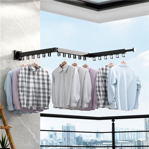 Giá phơi quần áo treo tường Có thể thu vào Tiết kiệm không gian Vòng xoay Móc đơn giản cho phòng giặt ban công Boron069