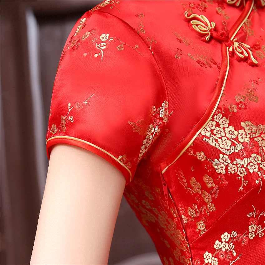 New Women Summer Cheongsam Improved Short Dress Vintage Plum Floral Dress Slim Plus Size Dresses
