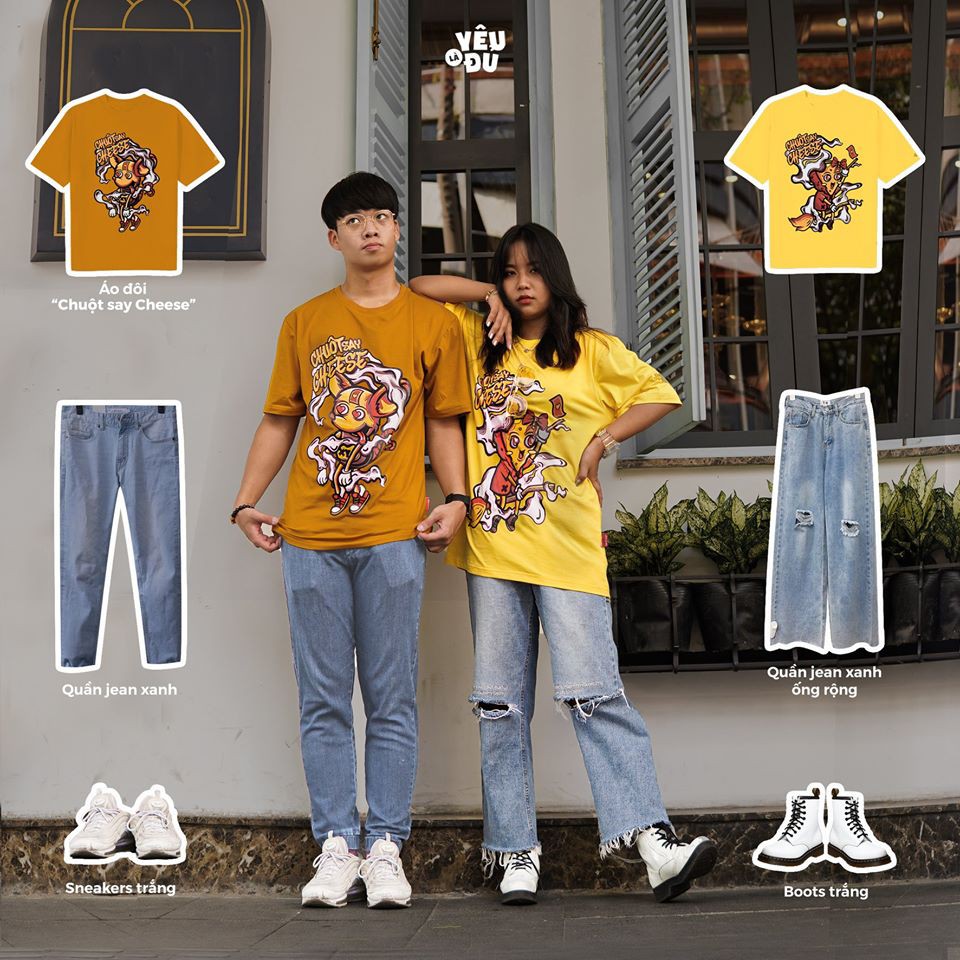 Áo thun cotton dành cho couple: Chuột Say Cheese - YÊU LÀ ĐỦ