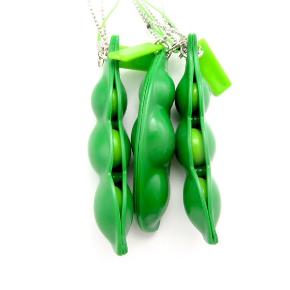 ❤LANSEL❤ Funny Squeeze Bean Trinkets Stress Relieve Key Chain Cute Extrusion Fidget Toy Soybean Green Phone Charm