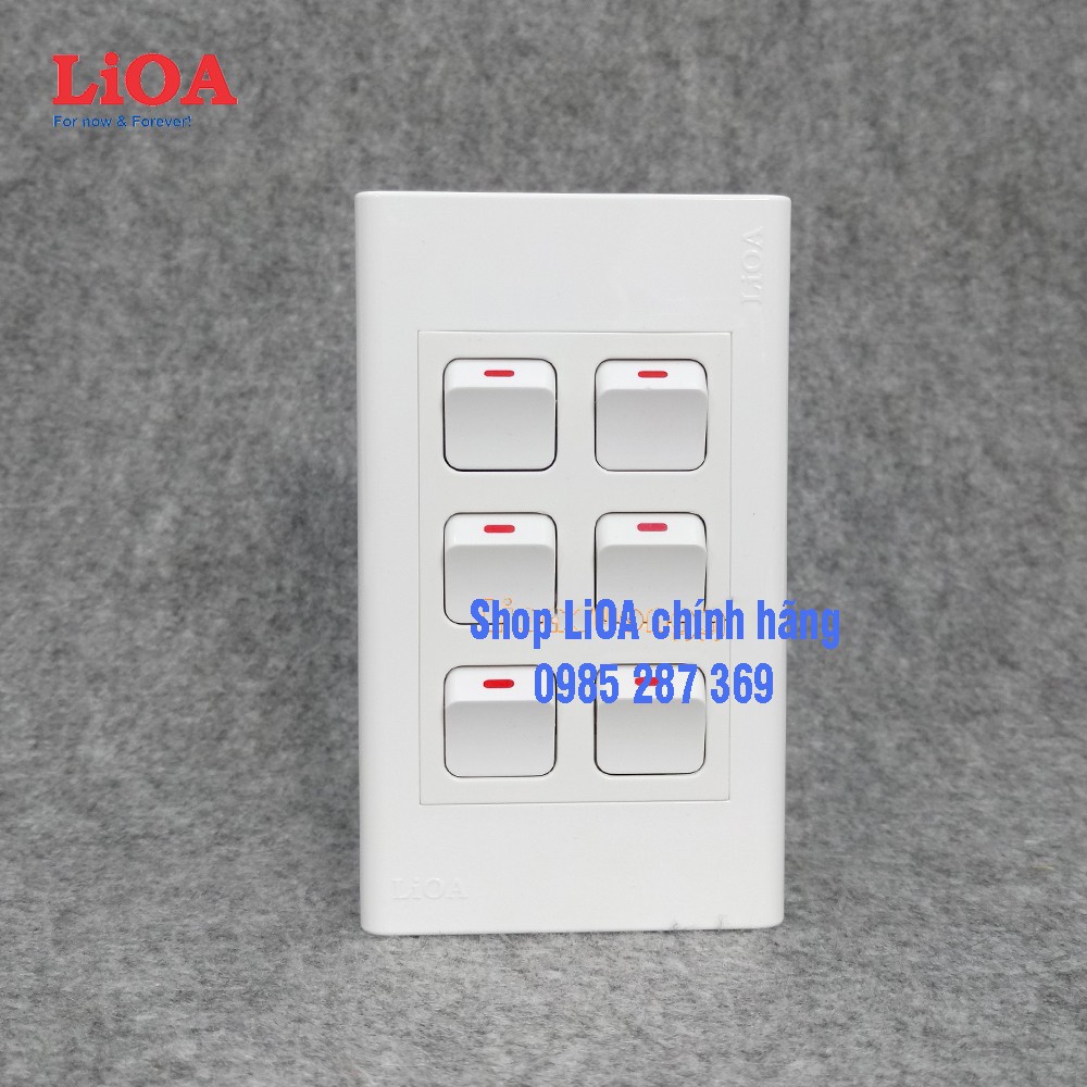 Combo 6 công tắc điện 1 chiều + mặt lỗ vuông LiOA - Lắp âm tường