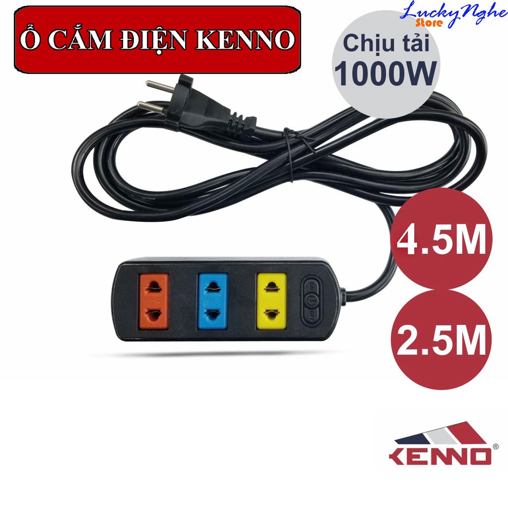 Ổ cắm điện KENNO 3 lỗ màu - chiều dài dây  2.5/4.5m an toàn chống quá tải