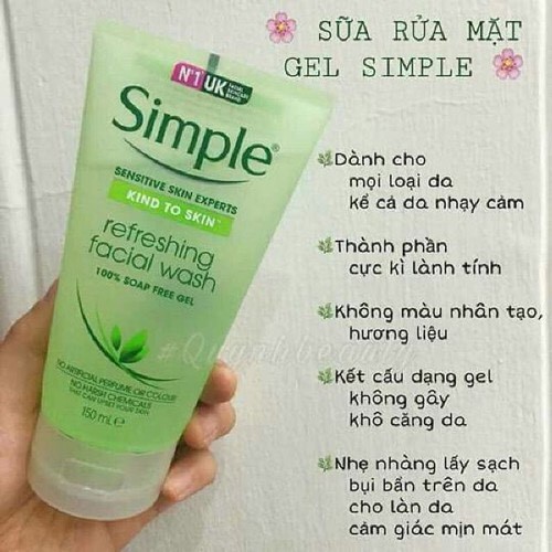 Combo Làm Sạch Sâu, Se Khít Lỗ Chân Lông, Cấp Ẩm Cho Da Simple Kind To Skin (Tẩy Trang + Sữa Rửa Mặt + Nước Hoa Hồng)