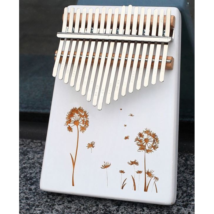 Đàn Kalimba gỗ 17 Phím Sơn Trắng Đen Khắc Hình, Âm Sắc Rõ Ràng, Không Tịt Phím, Đầy Đủ Phụ Kiện