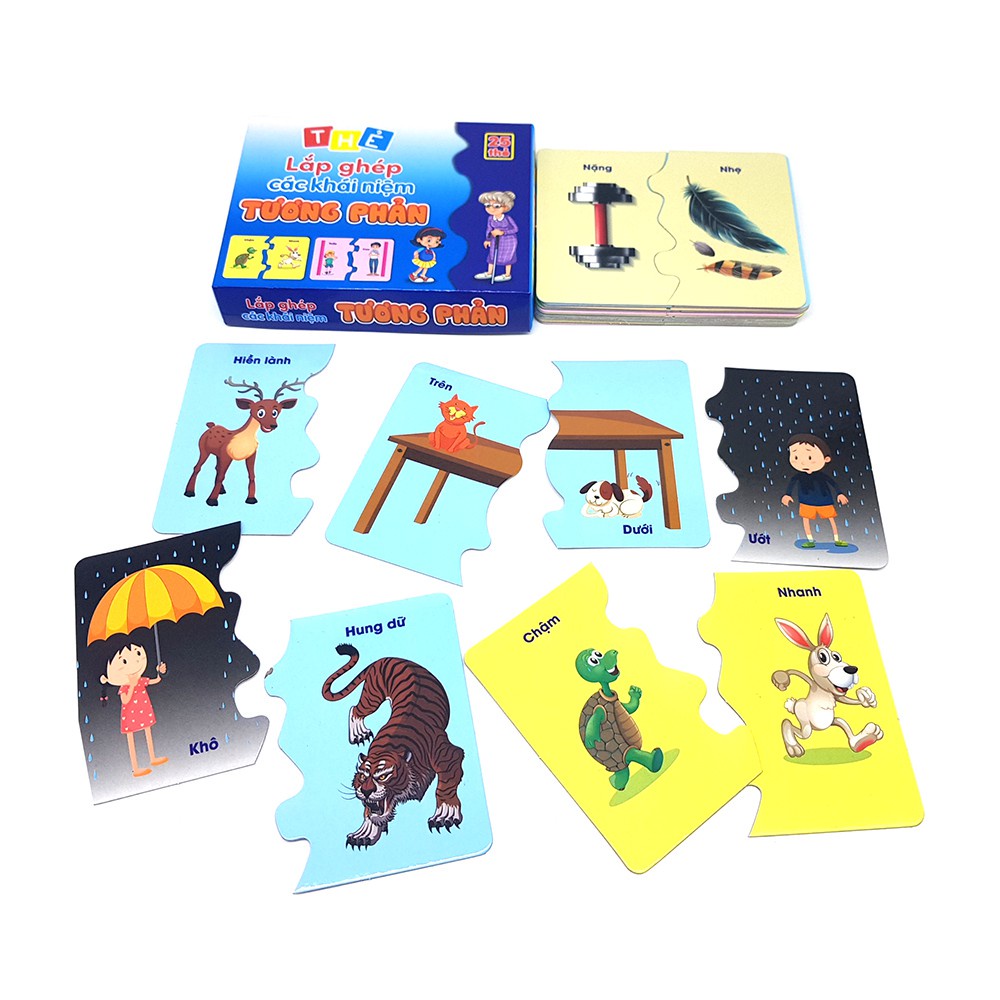 Bộ 25 Thẻ Flashcards Lắp Ghép Tương Phản Cho Bé