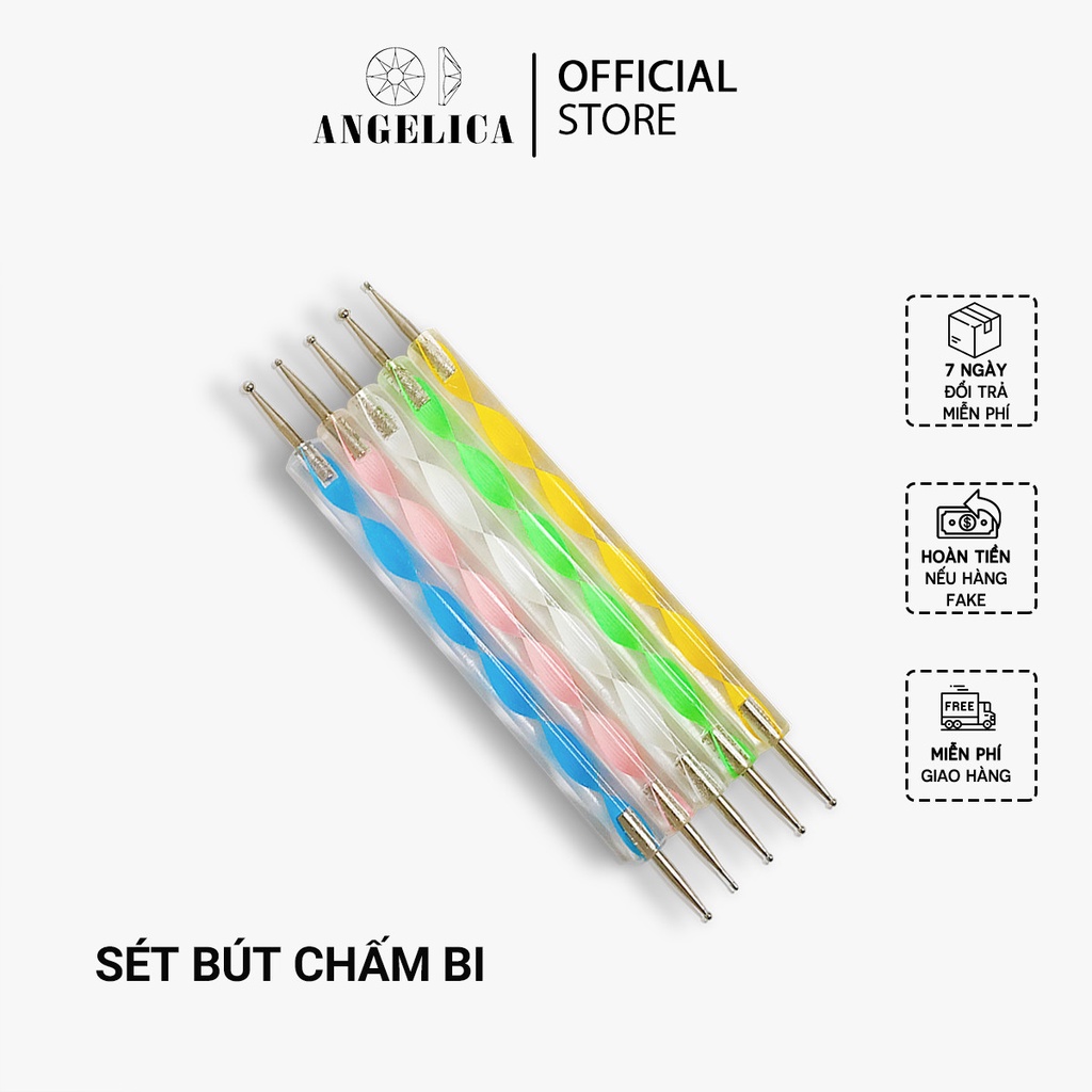 Set 5 Bút Cọ Chấm Bi Nail 2 Đầu Inox Trang Trí Móng ANGELICA SBCB