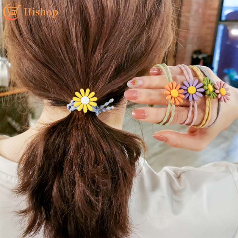 Dây Thun Buộc Tóc Hishop Bằng Cao Su Trang Trí Hình Bông Hoa Cúc Kiểu Hàn