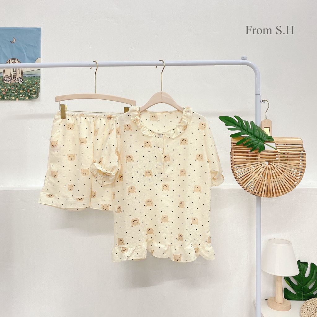 BỘ ĐỒ NGỦ MẶC NHÀ XỐP CỘC TAY HỌA TIẾT HOT ĐẸP 2021 | BigBuy360 - bigbuy360.vn