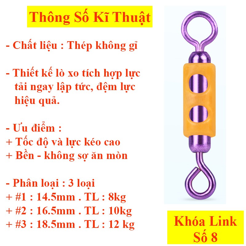 Sét 5 Khóa Link Ma ní Buộc Trục Câu Đài Câu Đơn Chống Xoắn Cao Cấp PK-38